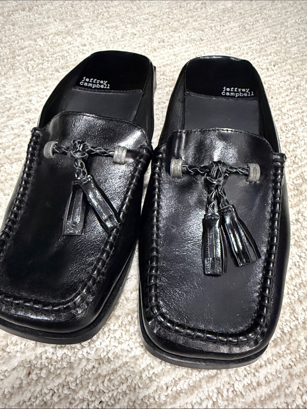 Jeffrey Campbell Black Leather Tassel Slip-On Loafers - Picture 3 of 6